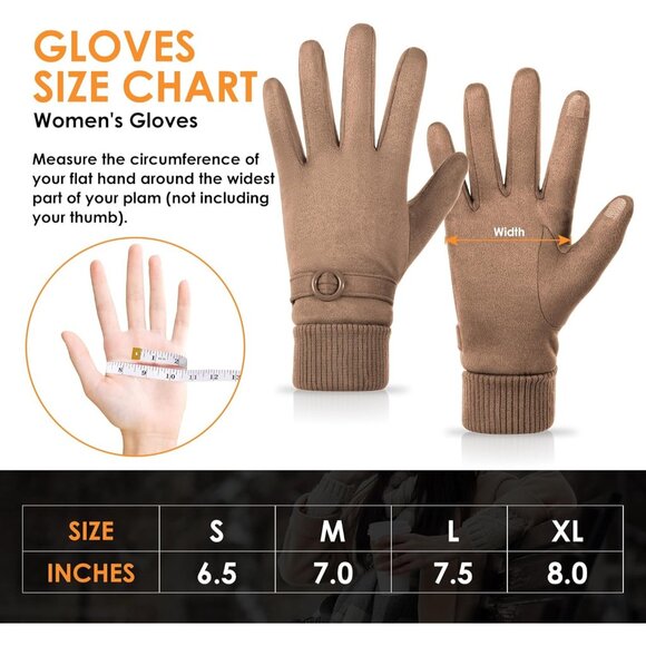 Women's Beige Winter Cold Weather Windproof Thermal Fleece Cuff Lined Gloves - Picture 6 of 7